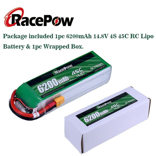 6200mAh 14.8V 4S 45C LiPo Battery with XT60 Plug for RC Drone Plane Quadcopter Airplane Helicopter