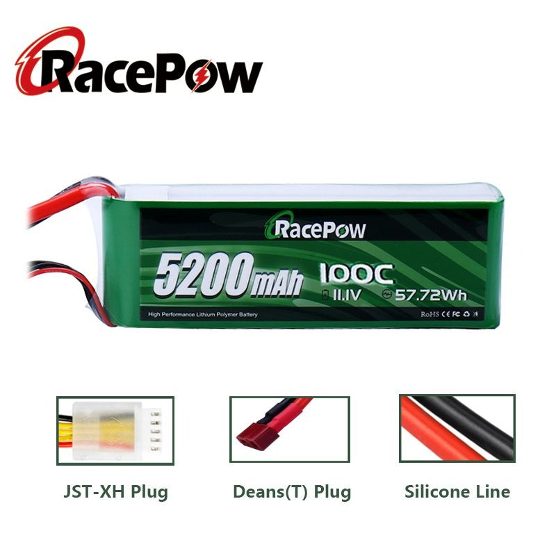 5200mAh 11.1V 3S 100C LiPo Battery with T Deans Plug for RC Car Rc Helicopter FPV Drone