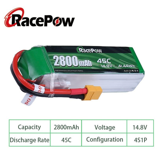2800mAh 14.8V 4S 45C LiPo Battery with XT60 Plug for RC Airplane Helicopter Drone
