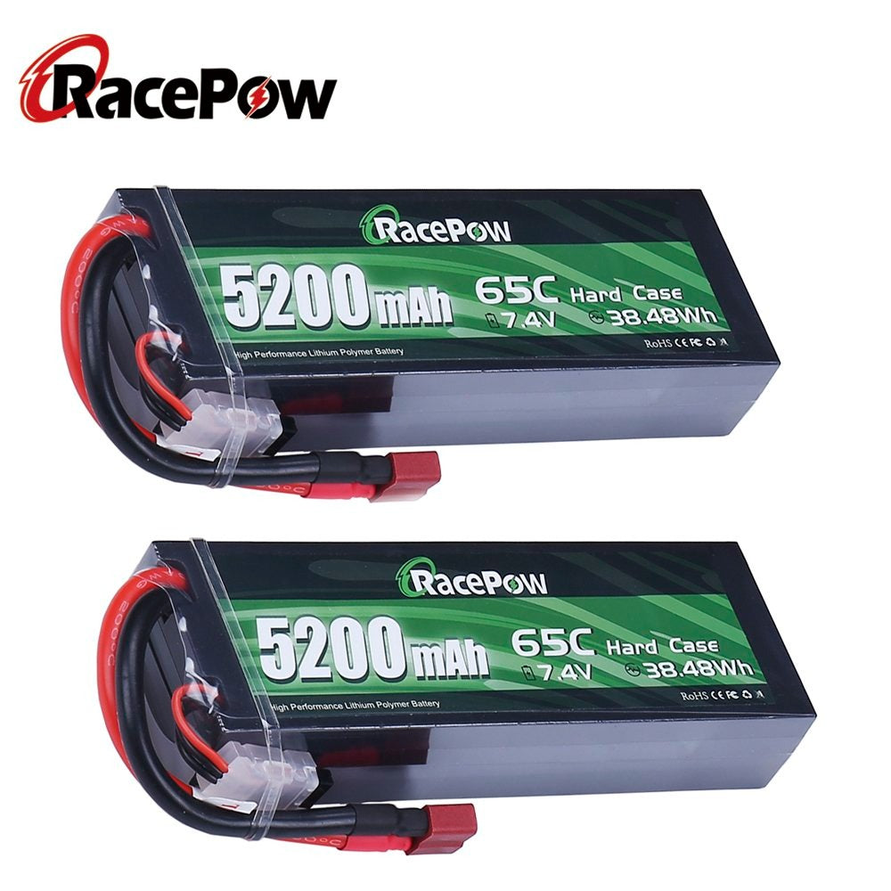 5200mAh 7.4V 2S 65C Hard Case LiPo Battery 2pcs with T Deans Plug for RC Car