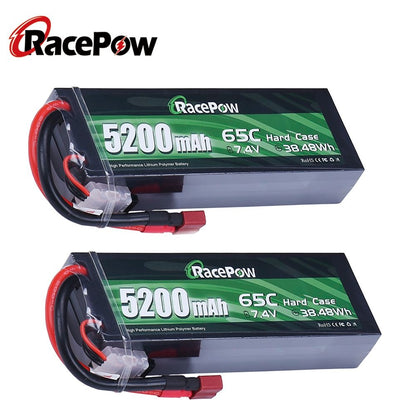 5200mAh 7.4V 2S 65C Sert Kılıf LiPo Pil 2 adet T Deans Fişli RC Araba için