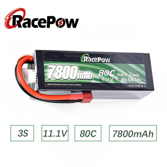 7800mAh 11.1V 3S 80C Hard Case LiPo Battery with T Deans Plug For Traxxas RC Car Losi Slash Monster Truck Boats