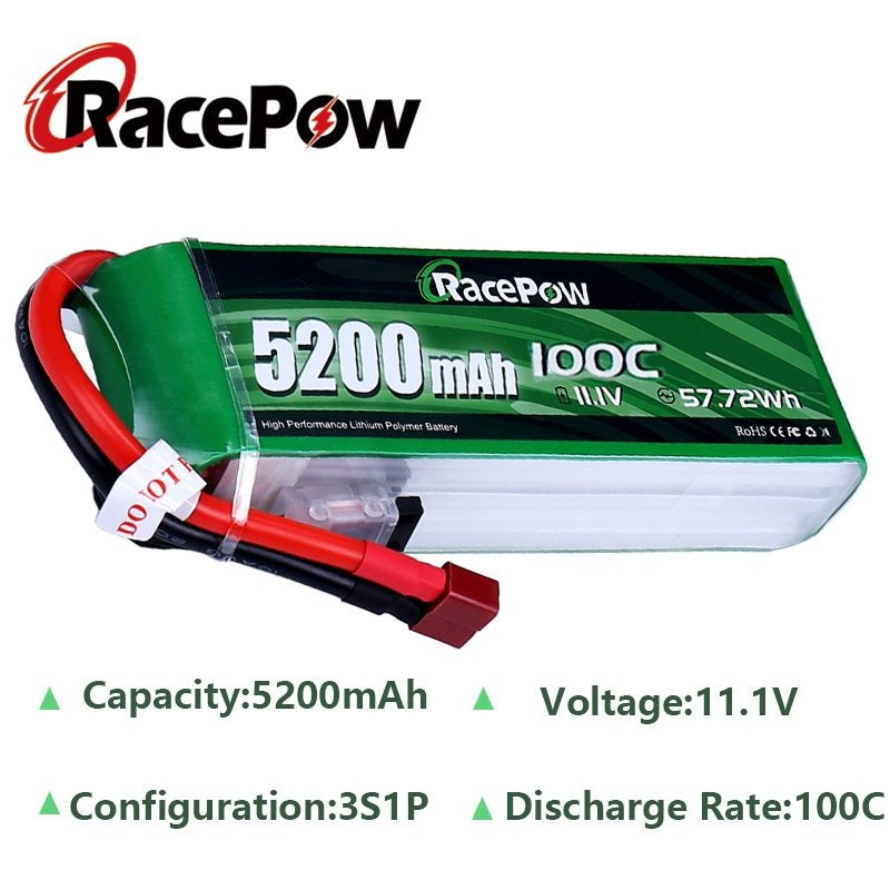 5200mAh 11.1V 3S 100C LiPo Battery with T Deans Plug for RC Car Rc Helicopter FPV Drone