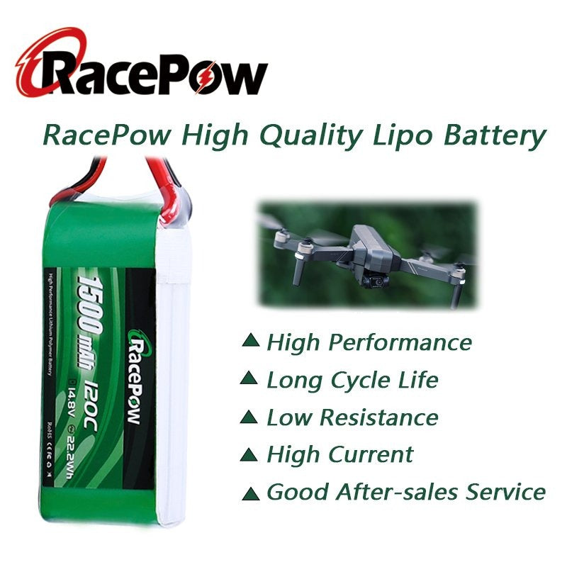 1500mAh 14.8V 4S 120C LiPo Battery 2PCS with XT60 Plug for FPV Racing Drone