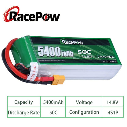 5400mAh 14.8V 4S 50C LiPo Battery with XT60 Plug for RC Car Helicopter Drone