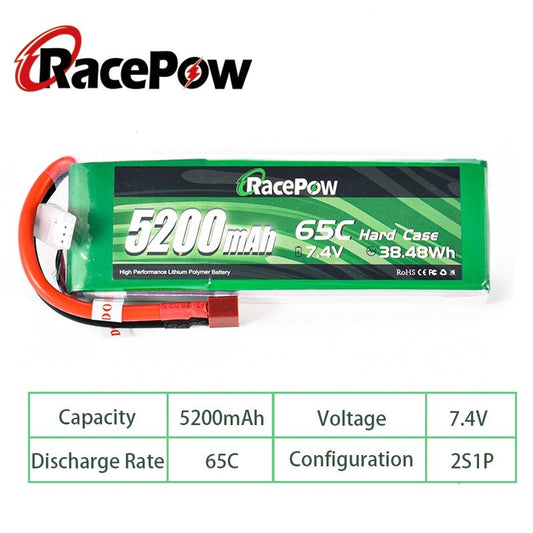 5200mAh 7.4V 2S 65C LiPo Battery with T Deans Plug for RC Car Drone Helicopter