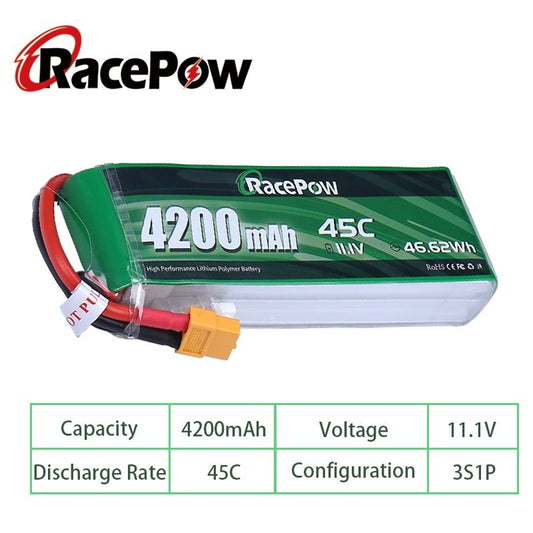 4200mAh 11.1V 3S 45C Soft Case LiPo Battery with XT60 Connector for RC Airplane Helicopter Drone
