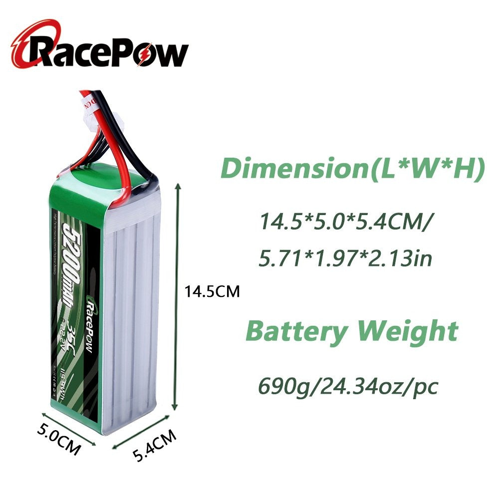 5200mAh 22.2V 6S 35C LiPo Battery With XT60/T Deans/EC3 Plug