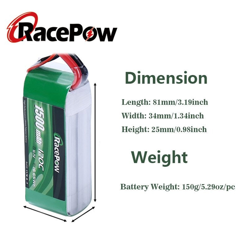 Jet Racer Battery RC LiPo Battery 1500mAh 11.1V 3S 120C with XT60 Plug for FPV Racing Dr ...