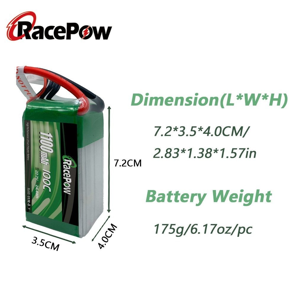 1100mAh 22.2V 6S 100C LiPo Battery with XT60 Plug for FPV Racing