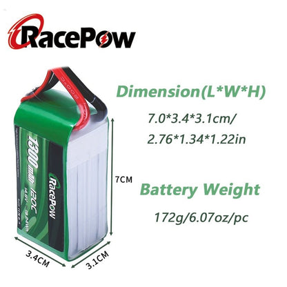 RC LiPo Battery 1300mAh 14.8V 4S 120C with XT60 Plug for FPV Racing