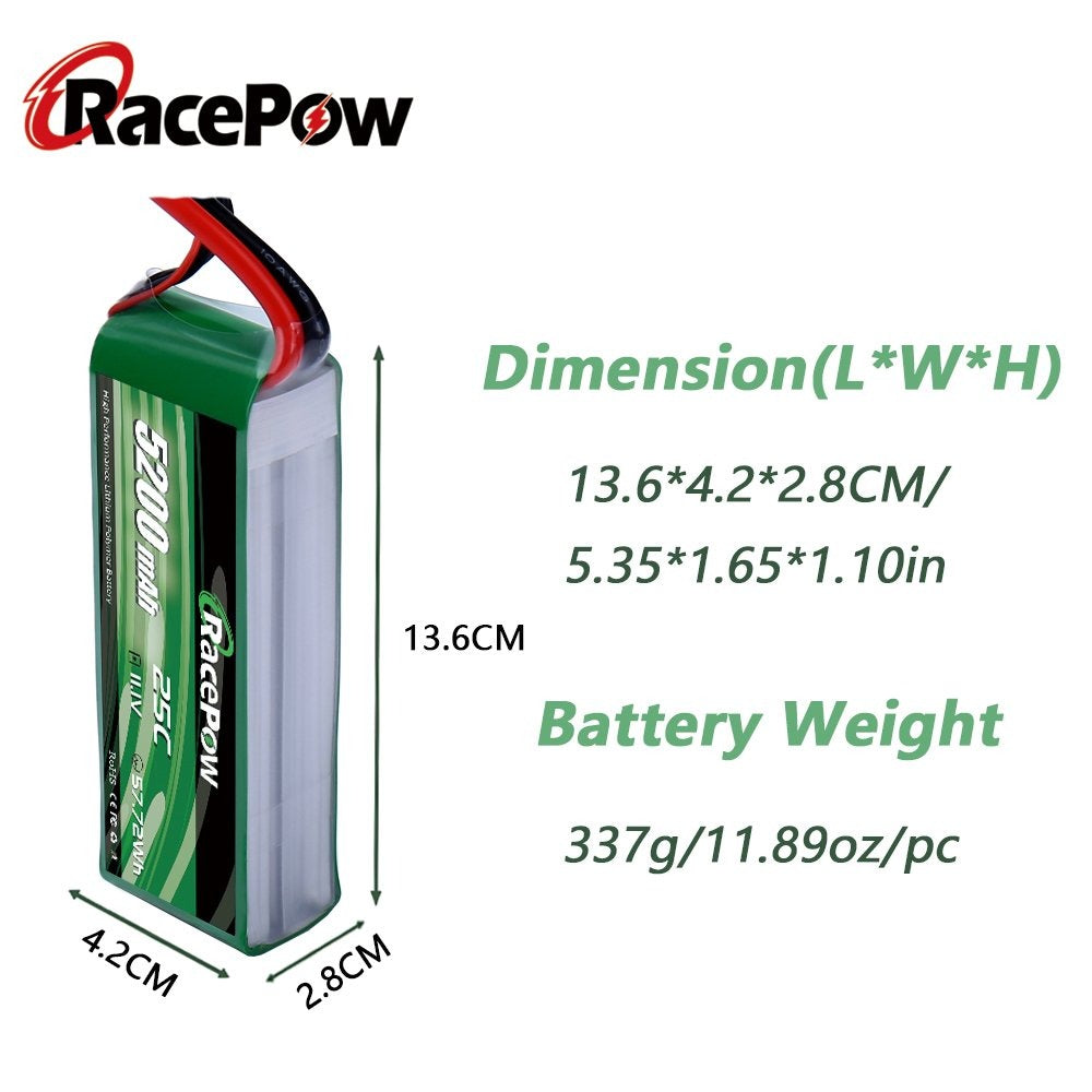 5200mAh 11.1V 3S 25C LiPo Pil XT60/T Deans/EC3 Fişiyle