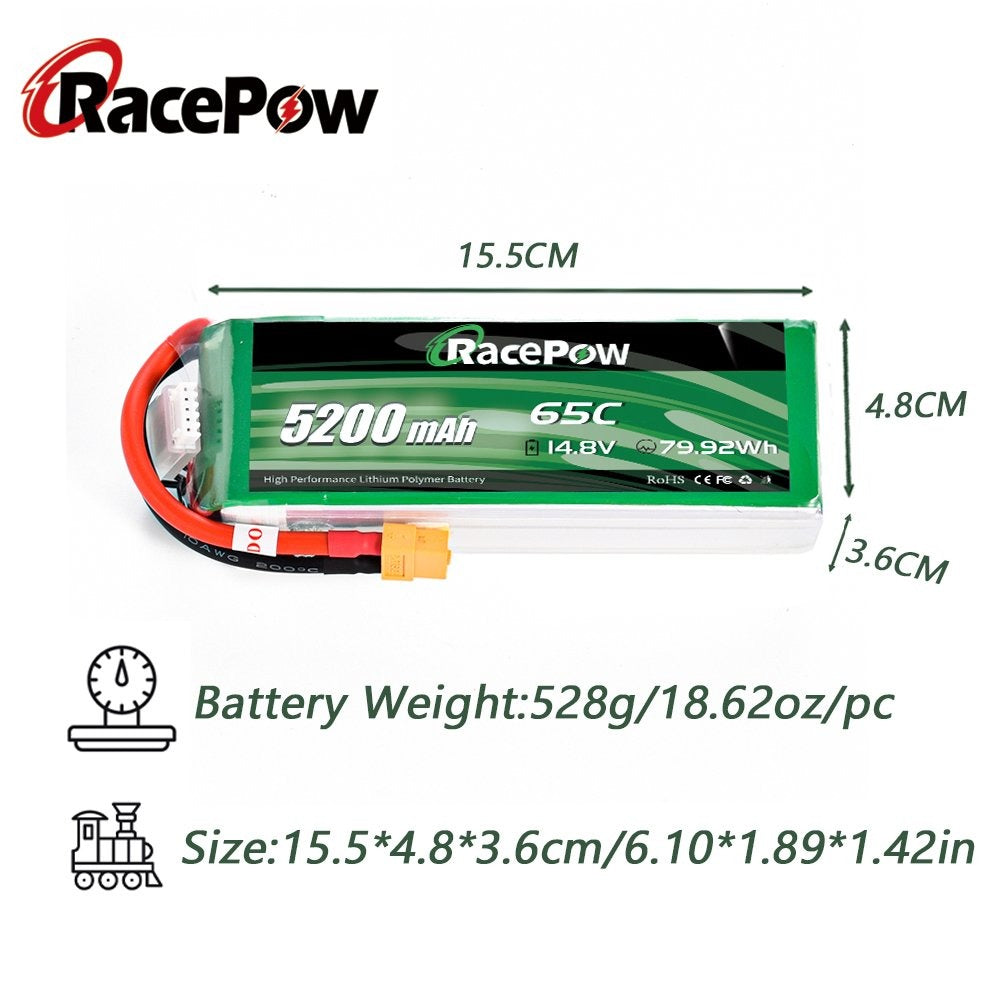 5200mAh 14.8V 4S 65C LiPo Battery With XT60/T Deans/EC3 Plug