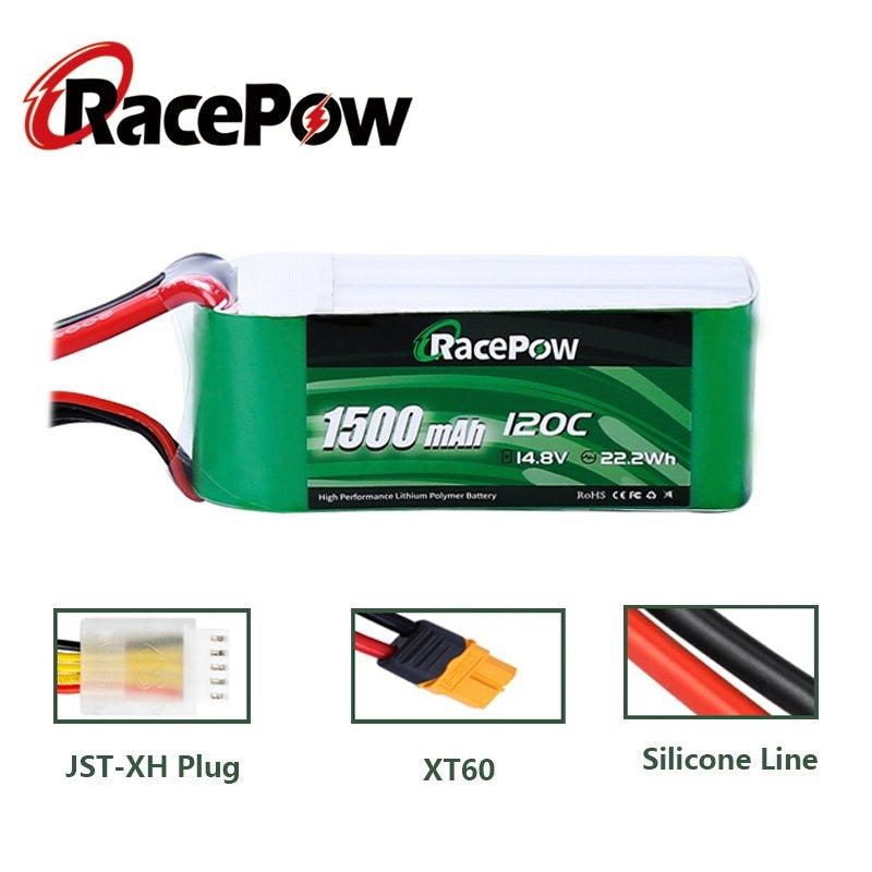 1500mAh 14.8V 4S 120C LiPo Battery 2PCS with XT60 Plug for FPV Racing Drone