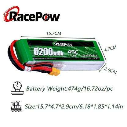 6200mAh 11.1V 3S 45C LiPo Battery with XT60 Plug for UAV Drone Helicopter