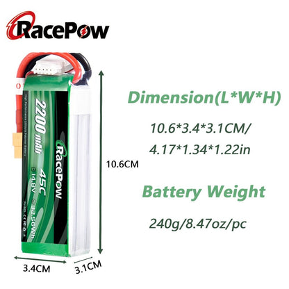 2200mAh 14.8V 4S 45C LiPo Pil XT60/T Deans/EC3 Fişiyle