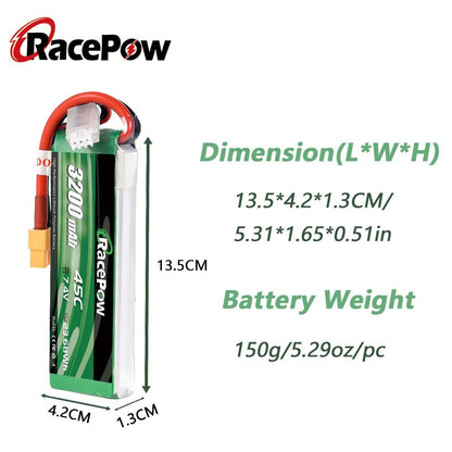 3200mAh 7.4V 2S 45C LiPo Pil XT60/T Deans/EC3 Fişiyle