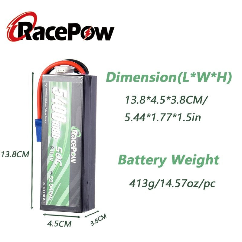 5400mAh 11.1V 3S 50C Hard Case LiPo Battery with EC5 Plug for RC Car Truck Truggy Buggy Monster Tank