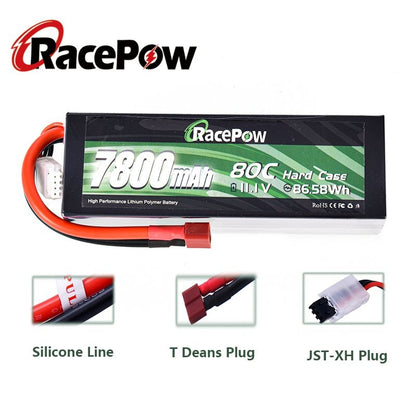 7800mAh 11.1V 3S 80C Hard Case LiPo Battery with T Deans Plug For Traxxas RC Car Losi Slash Monster Truck Boats