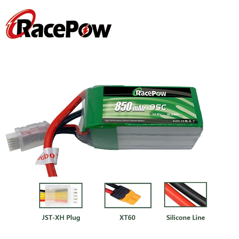 850mAh 14.8V 4S 95C LiPo Battery 2pcs with XT60/XT30 Plug for FPV Racing