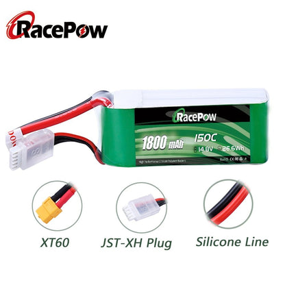 1800mAh 14.8V 4S 150C High C Rate LiPo Battery with XT60 Plug for FPV Racing Drone