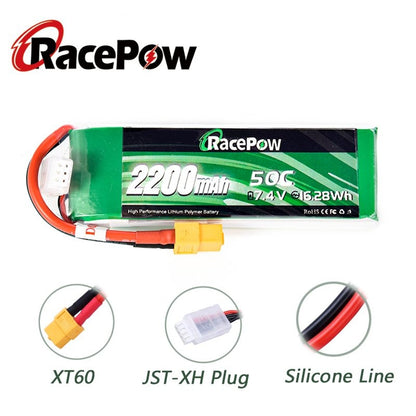 2200mAh 7.4V 2S 50C LiPo Battery with XT60 Plug for RC Car