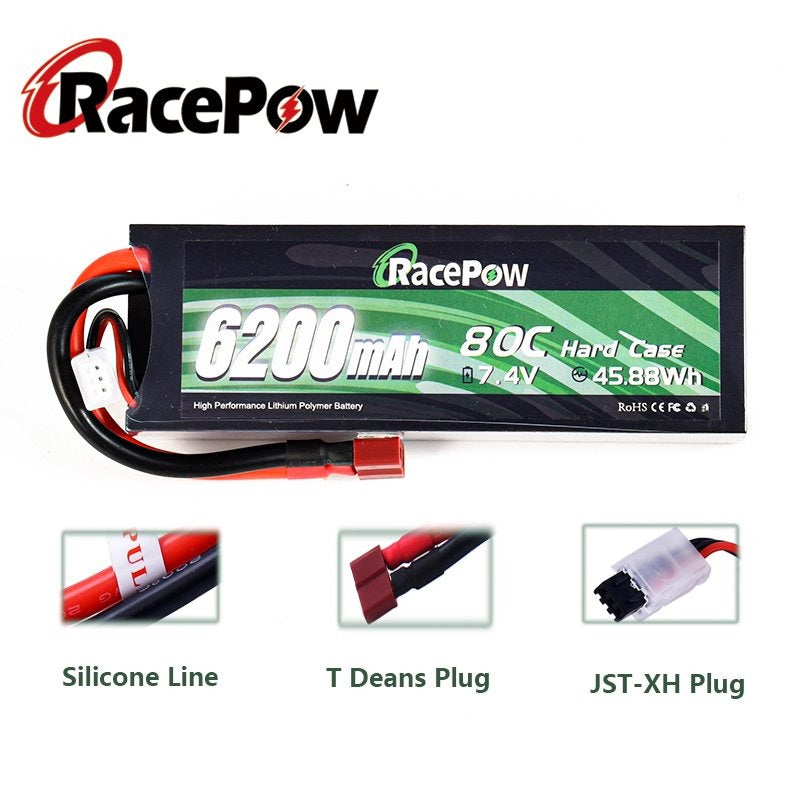 6200mAh 7.4V 2S 80C Hard Case LiPo Battery with T Deans connector for Traxxas 1:8 1:10 RC Car Truck Tank