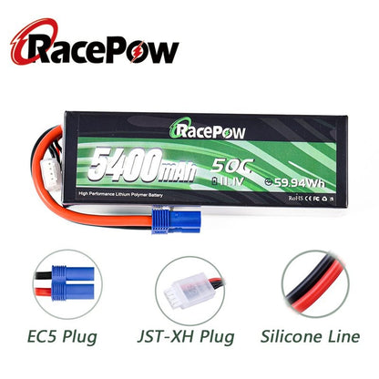 5400mAh 11.1V 3S 50C Hard Case LiPo Battery with EC5 Plug for RC Car Truck Truggy Buggy Monster Tank