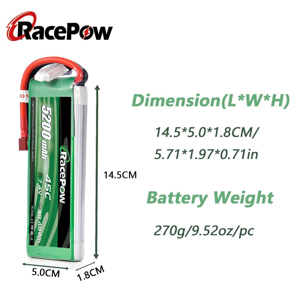 5200mAh 7.4V 2S 45C LiPo Pil XT60/T Deans/EC3 Fişiyle