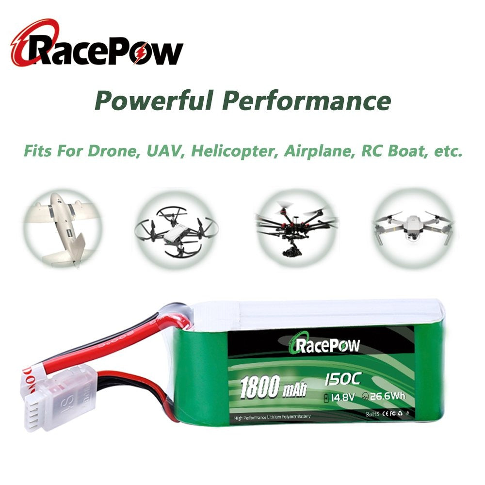 1800mAh 14.8V 4S 150C High C Rate LiPo Battery with XT60 Plug for FPV Racing Drone