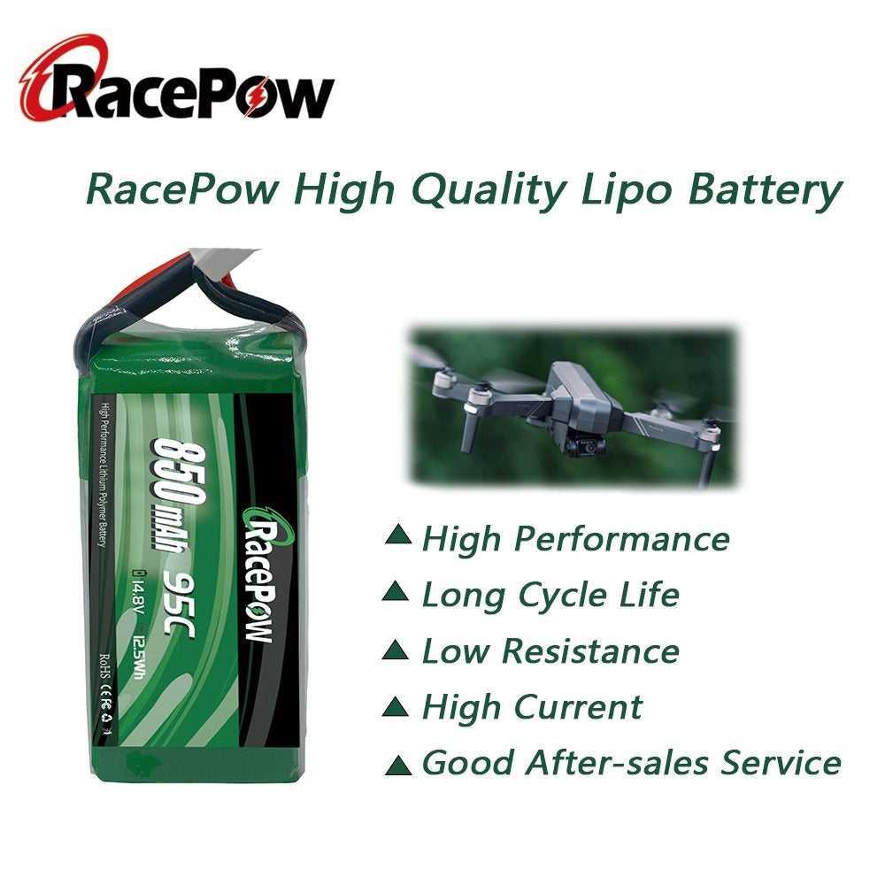 850mAh 14.8V 4S 95C LiPo Battery 2pcs with XT60/XT30 Plug for FPV Racing