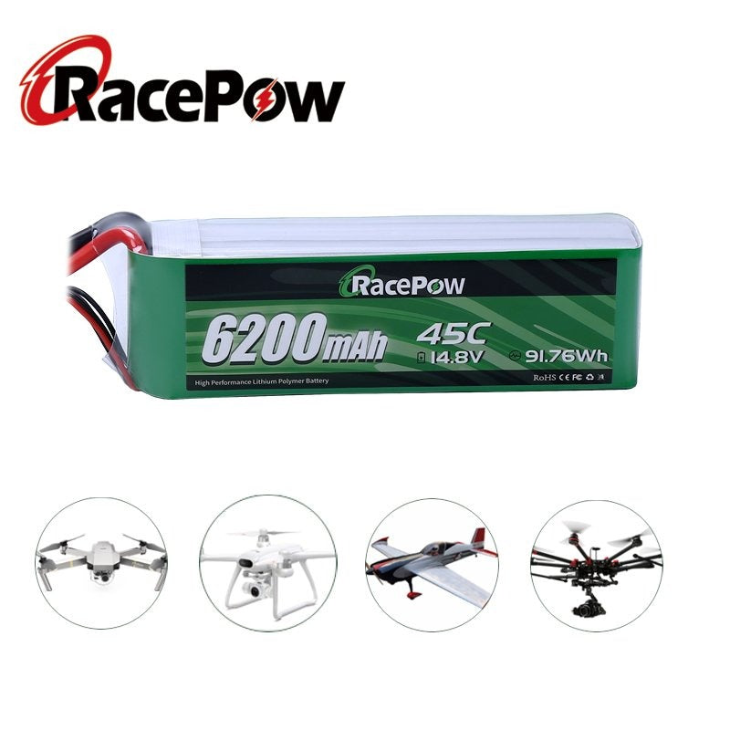 6200mAh 14.8V 4S 45C LiPo Battery with XT60 Plug for RC Drone Plane Quadcopter Airplane Helicopter