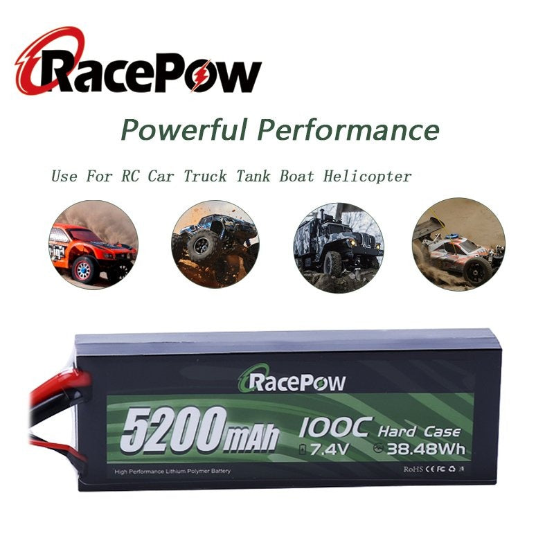 5200mAh 7.4V 2S 100C Hard Case LiPo Battery with T Deans Plug for RC Car