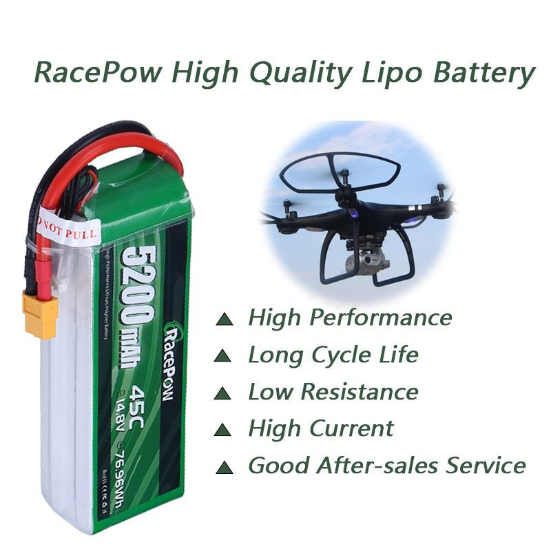 5200mAh 14.8V 4S 45C LiPo Battery with XT60 Plug for Rc Helicopter Airplane Drone