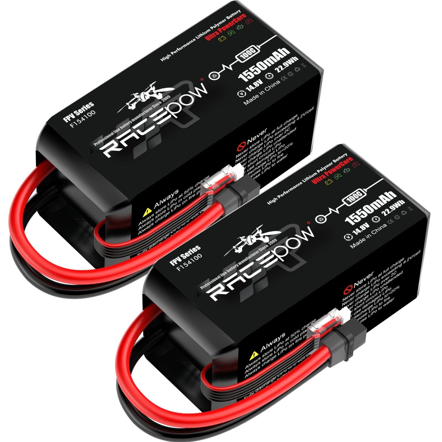 1550mAh 14.8V 100C 4S Lipo Battery Pack with XT60H Connector