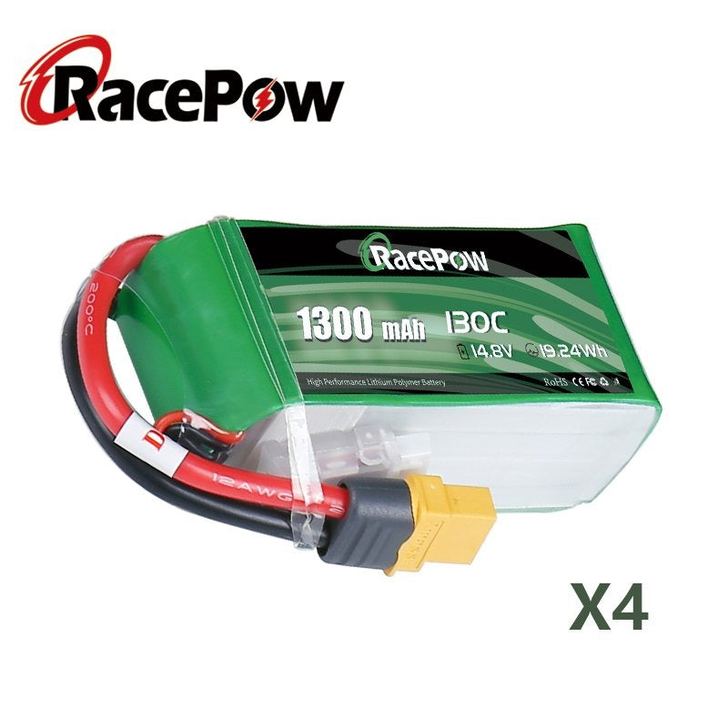 1300mAh 14.8V 4S 130C LiPo Battery with XT60 Plug for FPV Racing