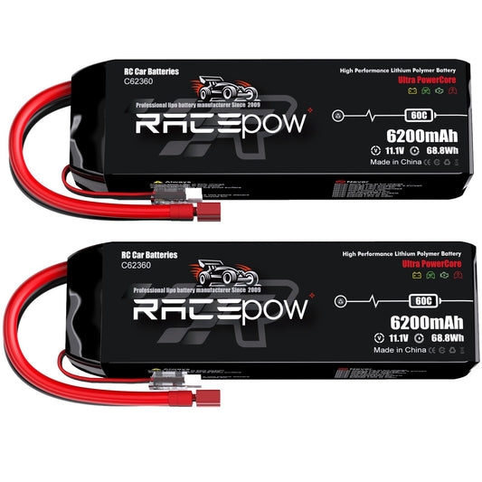 6200mAh 11.1V 3S 60C LiPo Battery with T Deans Plug