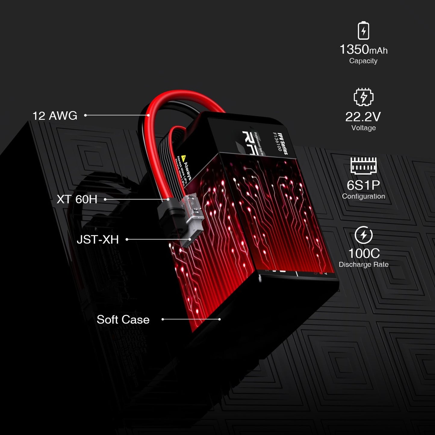 1350mAh 22.2V 100C 6S Lipo Battery Pack with XT60H Connector