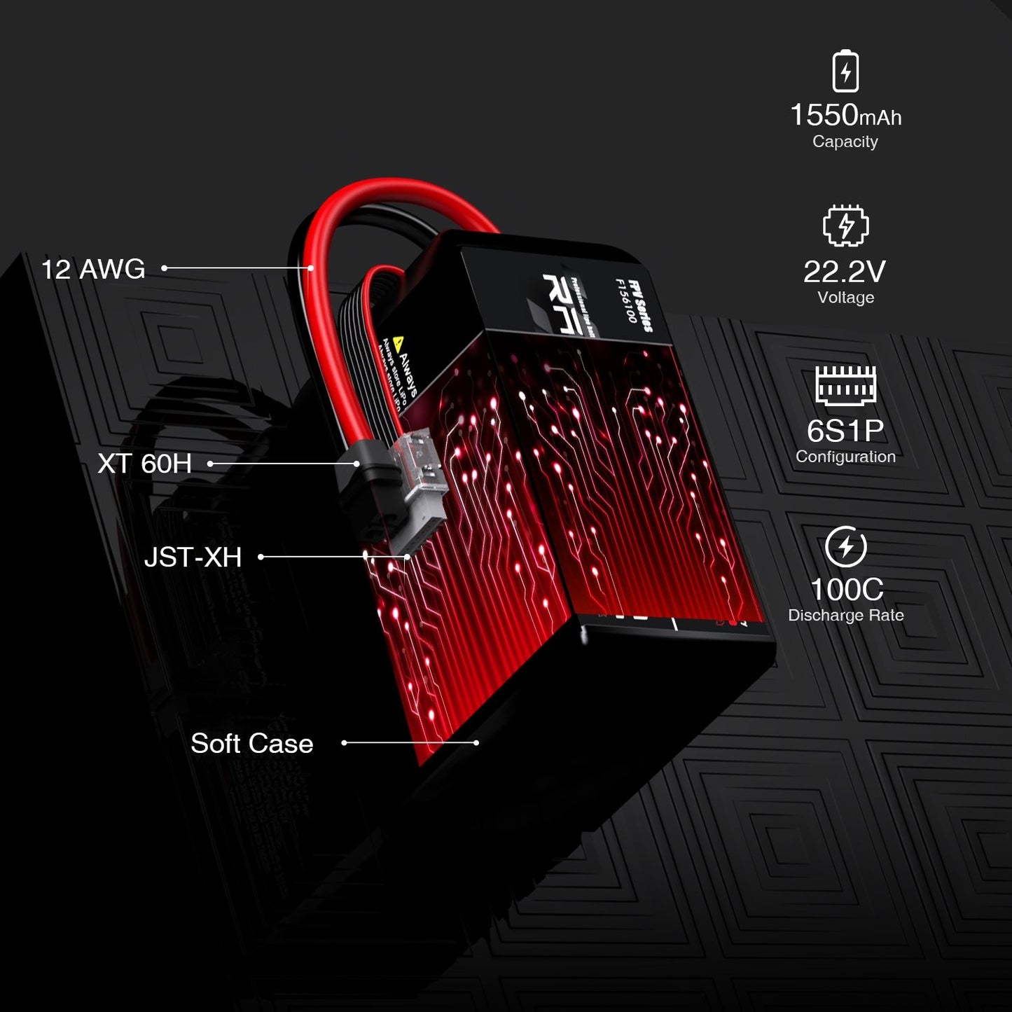 1550mAh 22.2V 100C 6S Lipo Battery Pack with XT60H Connector