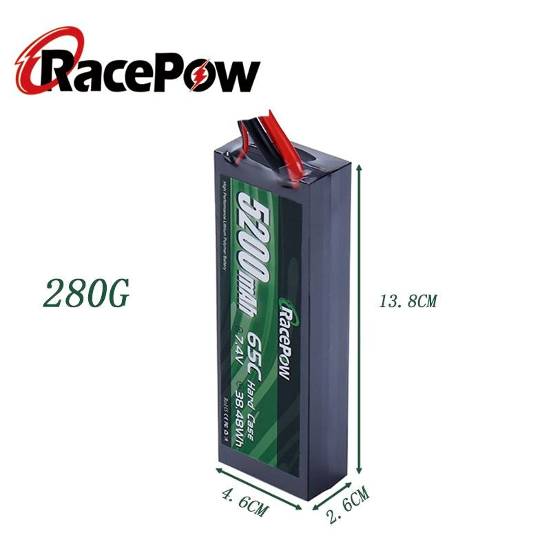 5200mAh 7.4V 2S 65C Hard Case LiPo Battery with T Deans Plug for RC Car