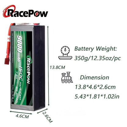 9000mAh 7.6V 2S High Voltage 150C Hard Case LiPo Battery For RC Car