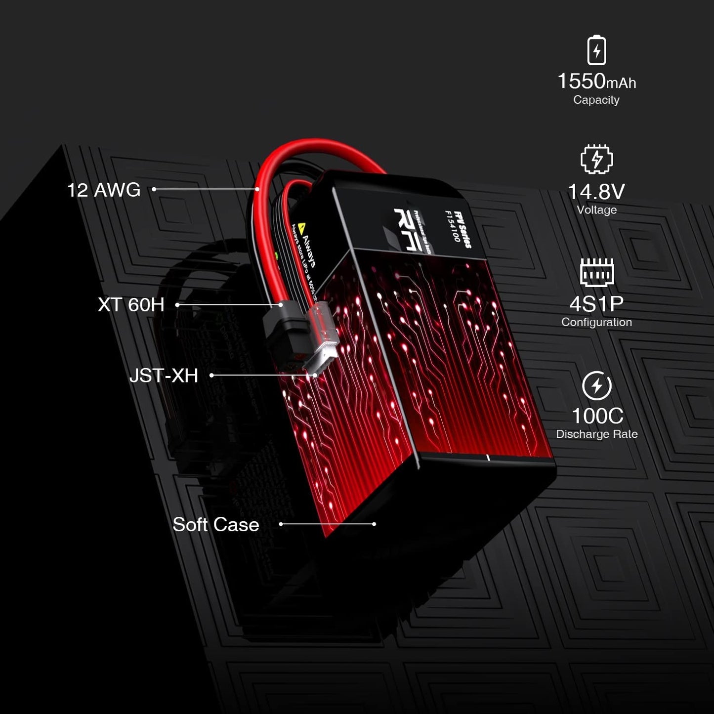 1550mAh 14.8V 100C 4S Lipo Battery Pack with XT60H Connector