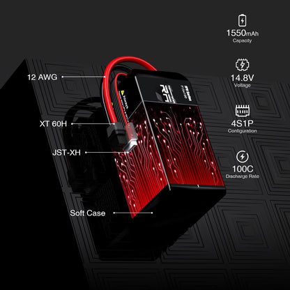 1550mAh 14.8V 100C 4S Lipo Battery Pack with XT60H Connector