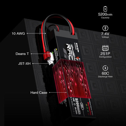 5200mAh 7.4V 2S 60C Hard Case LiPo Battery with T Deans Plug