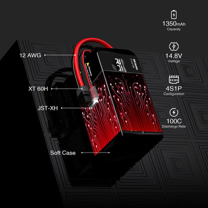 1350mAh 14.8V 100C 4S Lipo Battery Pack with XT60H Connector