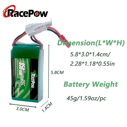 850mAh 7.4V 11.1V 2S 3S 25C LiPo Battery with JST PlugT Deans for RC Car