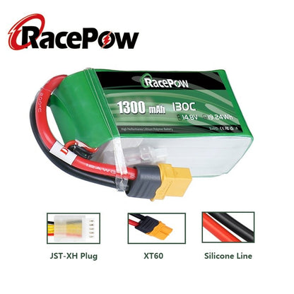 1300mAh 14.8V 4S 130C LiPo Battery with XT60 Plug for FPV Racing