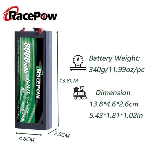 8000mAh 7.6V 2S High Voltage 100C Hard Case LiPo Battery For RC Car
