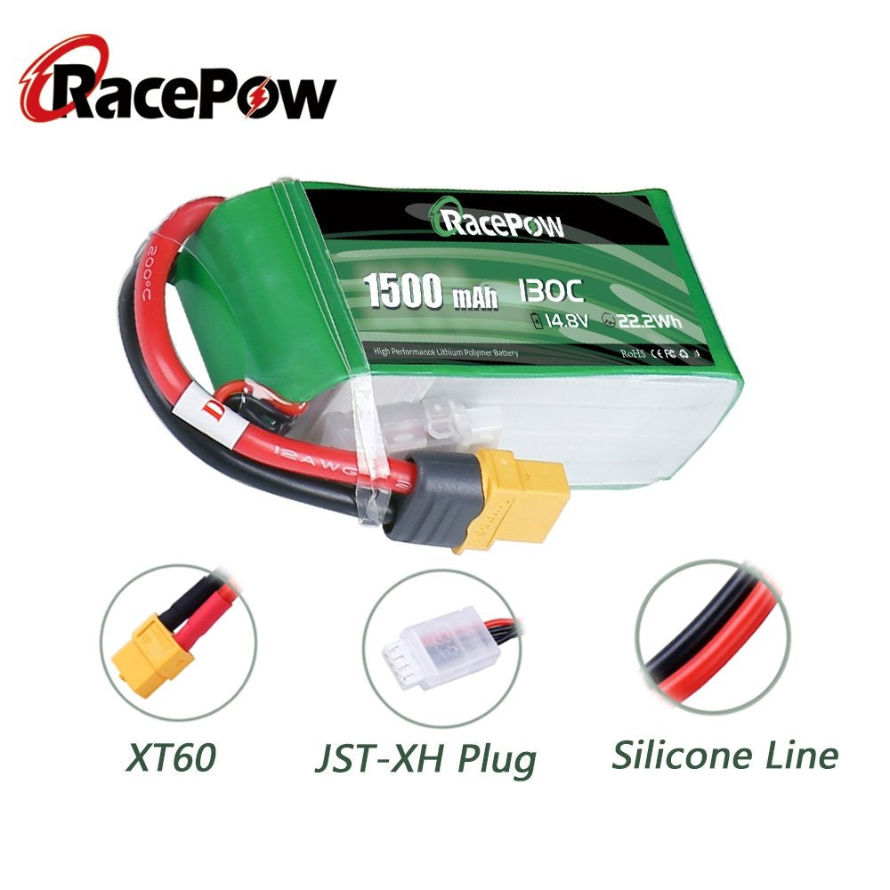 1500mAh 14.8V 4S 130C LiPo Battery with XT60 Plug for FPV Racing