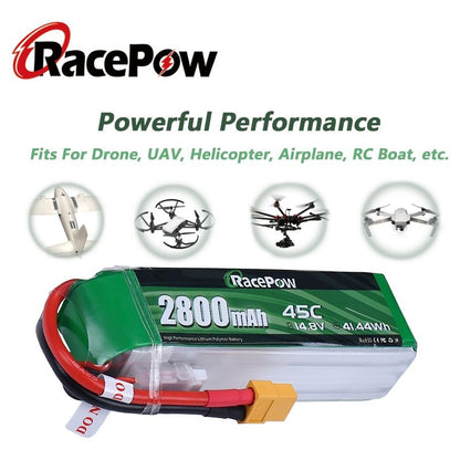 RC Uçak Helikopter Drone için XT60 Fişli 2800mAh 14.8V 4S 45C LiPo Pil